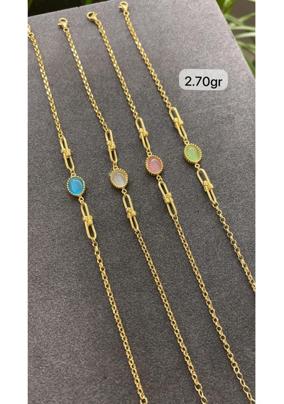 Çgk Çiğdem Gürel Kuyumculuk Opal Taşlı Doç Zincirli Altın Bileklik Gold
