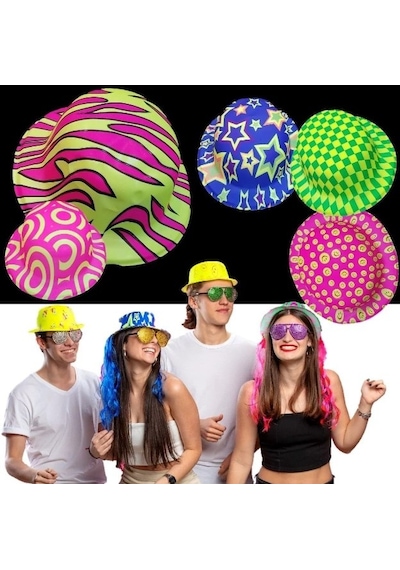 Mey İthalat Farklı Desenlerde Plastik Neon Uv Işık Parti Şapkası 1 Adet