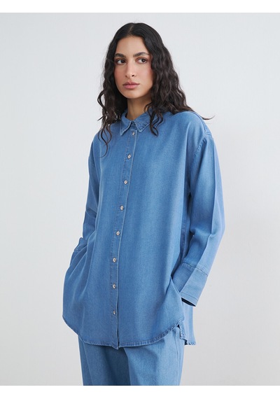 Lcw Modest İndigo Kadın Jean Gömlek Tunik