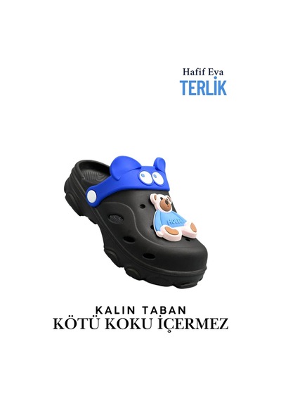 Sermoda Gözlük Desen Ayıcıklı Eva Çocuk Plaj Havuz Terlik Sabo Terlik Siyah Mavi