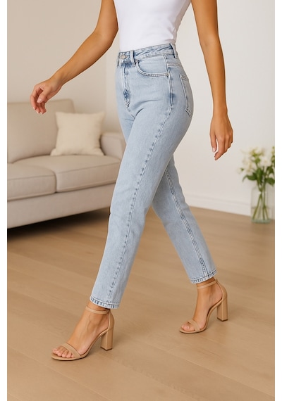 Cedy Denim Kadın Yüksek Bel Soho Boyfriend Jean C599 Beyaz