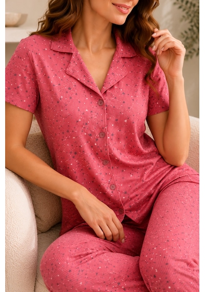 Wordex Mirano 9504 Yıldız Desenli Pegasus Kumaş Düğmeli Kısa Kolu Kadın Pijama Takımı Gül Kurusu Wordex Mirano 9504 Yıldız Desenli Pegasus Kumaş Düğmeli Kısa Kolu Kadın Pijama Takımı Gül Kurusu