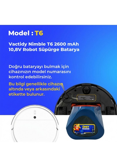 Vactidy Nimble T6 2600 Mah 10,8v Robot Süpürge Batarya