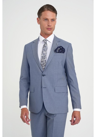 Efor Slim Fit Çift Yırtmaç Esnek Yelekli Klasik Havacı Mavi Takım Elbise Tk 916 Mavi