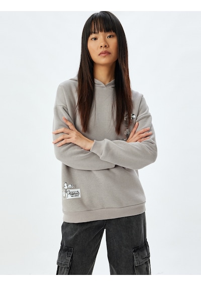 Koton Snoopy Kapüşonlu Sweatshirt Arkası Baskılı Şardonlu Lisanslı Gri 5wal10189ık