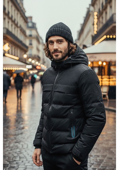 Buratti Regular Fit Kapüşonlu Kapitoneli Erkek Mont 497Dean Siyah