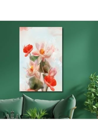 Tekli Dikey Kanvas Duvar Tablosu Soyut Gelincik Çiçeği Dizayn, 50 X 70 -