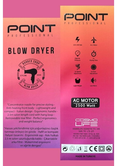 Point Blow Dryer Tam Profesyonel 2500 Watt Ac Motor Fön Makinesi Siyah