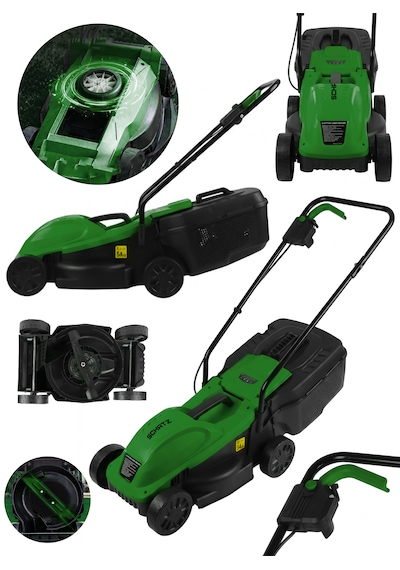 Schatz 1200w Elektrikli Bakır Sargılı Tekerlekli Çim Biçme Makinesi Yeşil 30 Litre Toplama Torbalı
