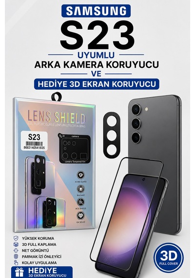 Samsung S23 Uyumlu Arka Kamera Koruyucu+ Full Ekran Koruyucu Si Yah