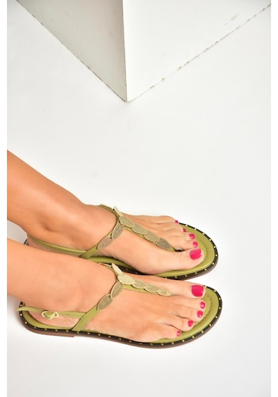 Fox Shoes U291240103 Yeşil Hakiki Deri Parmak Arası Sandalet Yeşil-hakiki Deri Yeşil