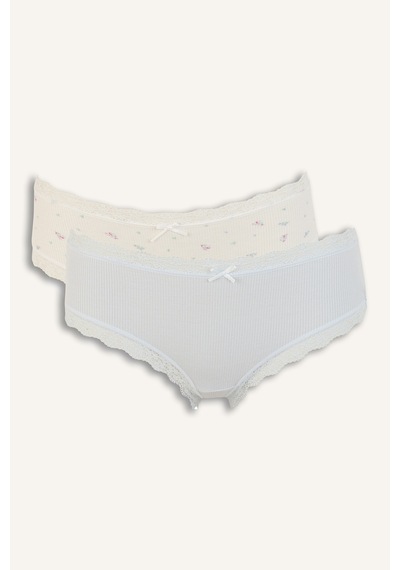 Defacto Dantel Ve Fiyonk Detaylı Ribana 2li Slip Külot I4000ax26auer98 Ekru-er98