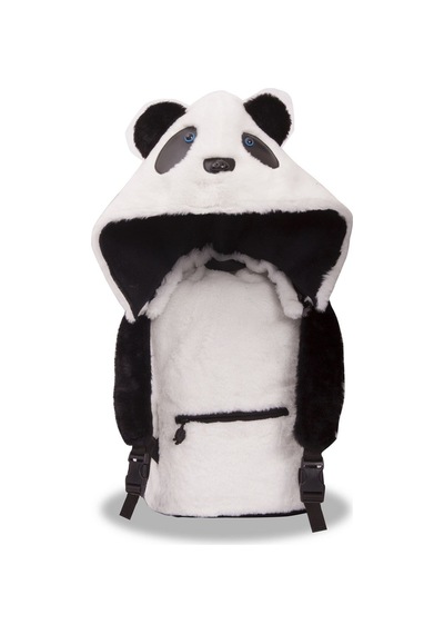 Unisex Çocuk Su Geçirmez Panda Tasarımlı Çıkarılabilir Kapüşonlu Sırt Çantası Beyaz Siyah