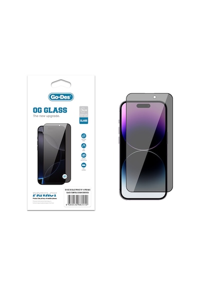 Apple Uyumlu   iPhone 14 Pro Max Go Des Og Glass Privacy Antistatik Temperli Cam Ekran Koruyucu Siyah