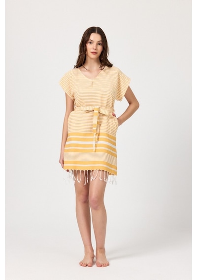 Mulberry Katya Plaj Elbisesi Tunik Pareo %100 Pamuk Sarı - Mor