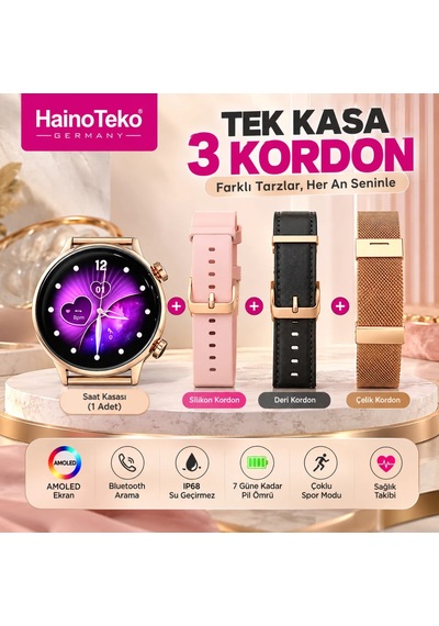 Hainoteko-24 Mini Amoled 3 Kordon Setli Akıllı Saat (Distribütör Garantili)