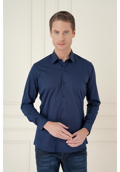 Efor Slim Fit Pamuk Uzun Kol Klasik Lacivert Gömlek Gk 745 Lacivert