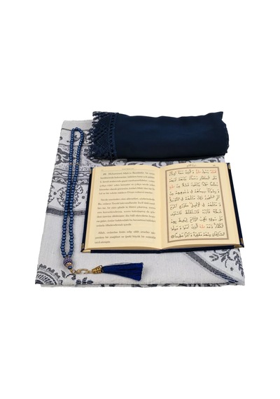 Şal + Seccade + Tesbih + Yasin Hediye Seti Çanta Boy, Şems Lafzatullah, Raşel Cilt, Lacivert