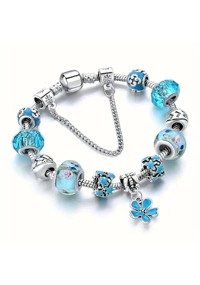 Blue Flowers Yonca Şans Charm Bileklik