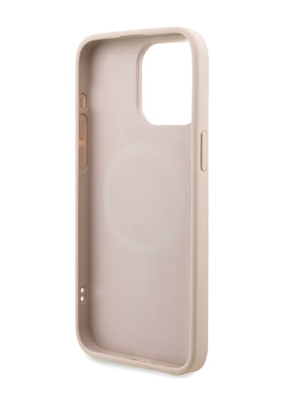 Apple iPhone 15 Pro Max Uyumlu Kılıf Guess Lisanslı M safe Bilek Askı İpli Yazı Logolu Kapak Pembe