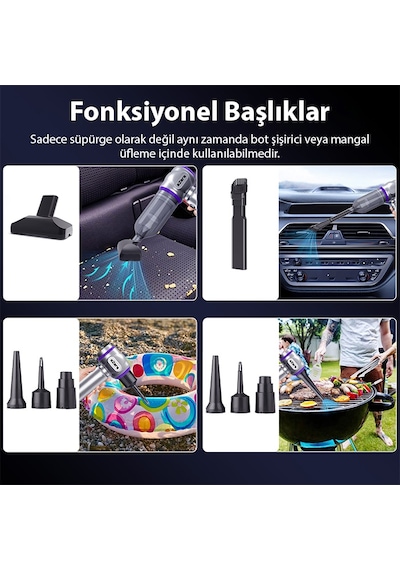 Ezere 20000pa Güçlü Portatif Taşınabilir Vakumlu Kablosuz Üflemeli Mini Araç Süpürgesi