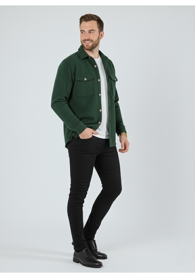 Yxc Trend Maker Erkek Slim Fit Düğmeli Yaka Çift Cepli Düz Siyah Polar Erkek Gömlek Yeşil Yxc Trend Maker Erkek Slim Fit Düğmeli Yaka Çift Cepli Düz Siyah Polar Erkek Gömlek Yeşil