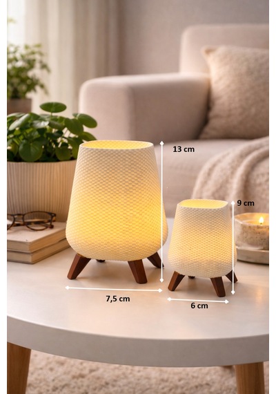 Pilli 2'li Led Mumlu Modern Dekoratif Mini Masaüstü Lambası Sunumluk Ve Masaüstü Dekoratif Işık Beyaz