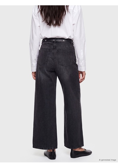 Lcw Jeans Siyah Beli Kemerli Wideleg Kadın Jean Pantolon