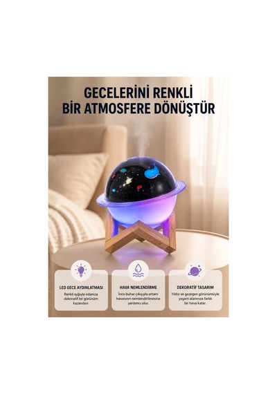 Gece Lambası Özellikli Taşınabilir Nemlendirici Ve Tadıterapi Cihazı Usb Girişli