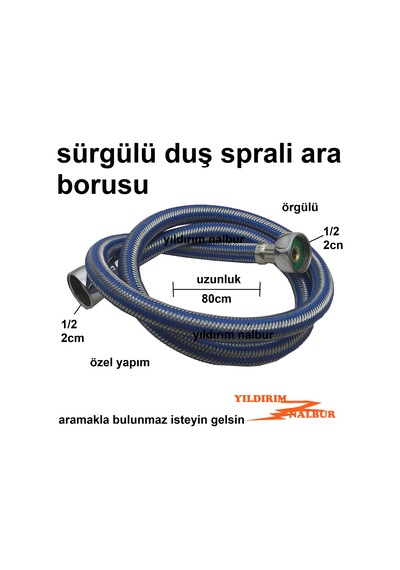 Sürgülü Duş Sprali Özel Ebat Ölçü 80Cm Duş Hortumu Örgülü Taharat Diğer