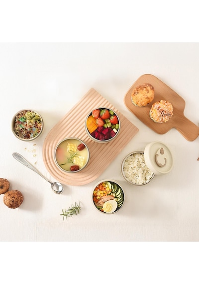 House Pratik Hp107 Çantalı Paslanmaz Çelik 2'li 600 + 440ml Lunch Box Yemek Kabı Krem