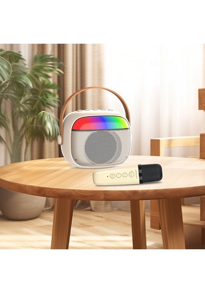 Lenyes S227 Rgb Işıklı Askılı Mikrofonlu Bluetooth Speaker Hoparlör V5.3 Bej