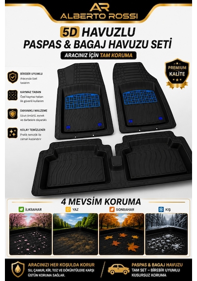 Volkswagen Jetta 2011+ Uyumlu Araca Özel 3d Bagaj Havuzu Ve Paspas Joker Mavi