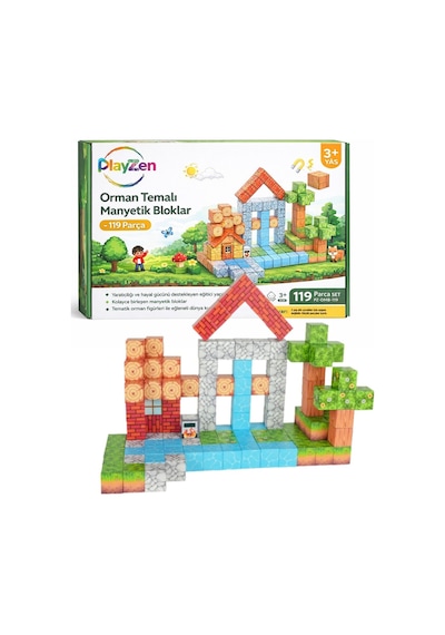 Orman Temalı Manyetik Bloklar 119 Parça Eğitici Yapı Oyunu 3+ Yaş