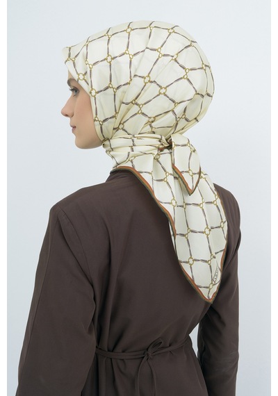 Armine Saf İpek Sura Eşarp-2026 İlkbahar-yaz- 953800d Krem-Yeşil