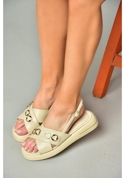 Fox Shoes S518105809 Bej Alçak Tabanlı Kadın Sandalet Bej