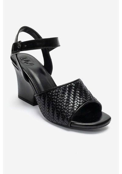 Luvi Shoes Sylvar Siyah Örgü Kadın Dolgu Topuklu Ayakkabı