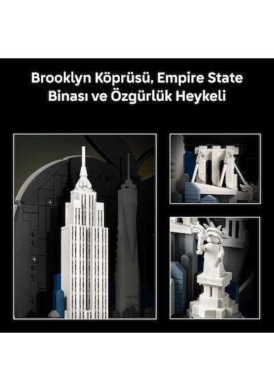 LEGO® Architecture New York City – Büyük Elma 21066 - Yetişkinler için Gizli Sürpriz İçeren Yaratıcı Model Yapım Seti (1465 Parça)