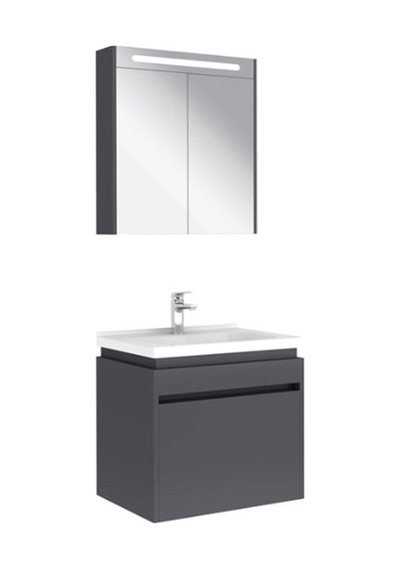 Kale Idea 2.0 65 Cm Tek Çekmeceli Set Parlak Antrasit Lavabo Dolabı + Aynalı Dolap