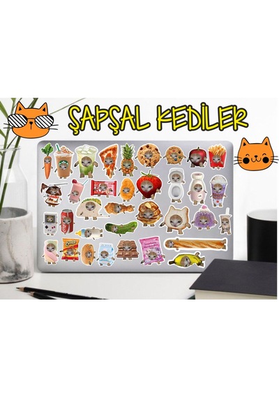 Şapşal Kediler Sticker Seti Laptop Ajanda Pc Tablet Telefon Defter Etiket Bullet Journal Diğer