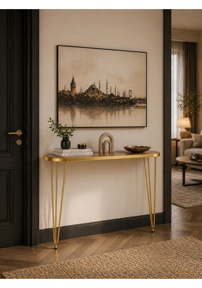 80x18 Dresuar Antre Hol Dekorasyon Ürünleri Altın Model Çam Gold Elips, One Size