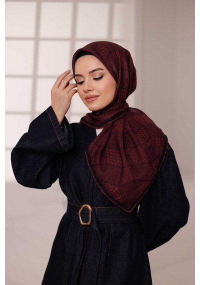 Mimiyum Mosaic Desen Soft Eşarp Bordo