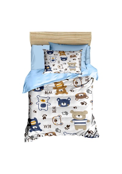 Dijital Baskılı 3d Pamuklu Yenidoğan Bebek Nevresim Takımı Bear Toy Blue Çok Renkli
