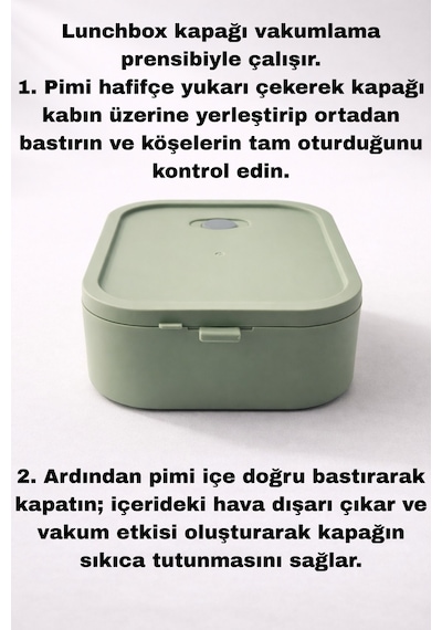 Lunchee - Çelik Bölmeli Sızdırmaz Ahşap Görünümlü Vakum Kapaklı Yemek Kabı Lunchbox 650 Ml Yeşil