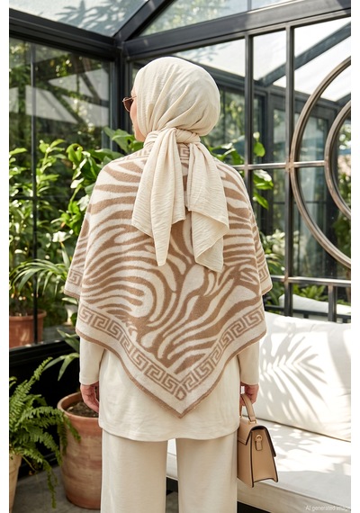 Remsa Kadın Zebra Desenli Kaşmir Dokulu Üçgen Şal 1309 Camel