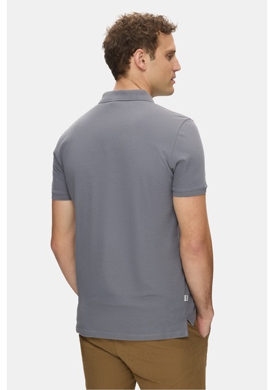 Ucla Lakes Koyu Gri Polo Yaka Nakışlı %100 Pamuk Standard Fit Erkek Tshirt