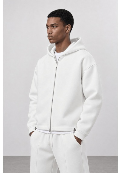 Respire Erkek Lastik Detaylı Panda Oversize Zip Ekru
