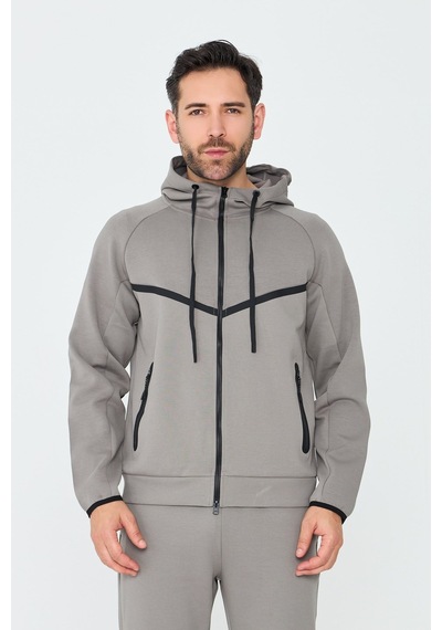 White Stone Gri Cepli Kapüşonlu Fermuarlı Erkek Sweatshirt Grey