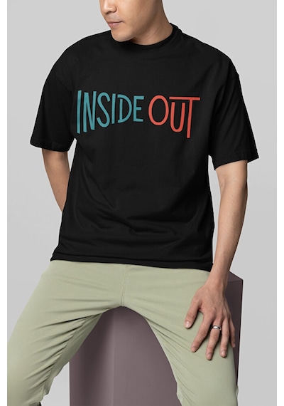 Sevbano Çizgi Film Insiide Out Baskılı Unisex Oversize Ters Yüz Tişört Siyah
