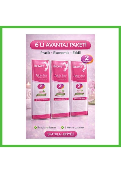 Vaveni Biowet Ağda Bezi 2 Metre Spatula Hediyeli Epilasyon Bezi Dayanıklı Tüy Dökme Bezi 6 Paket Arz